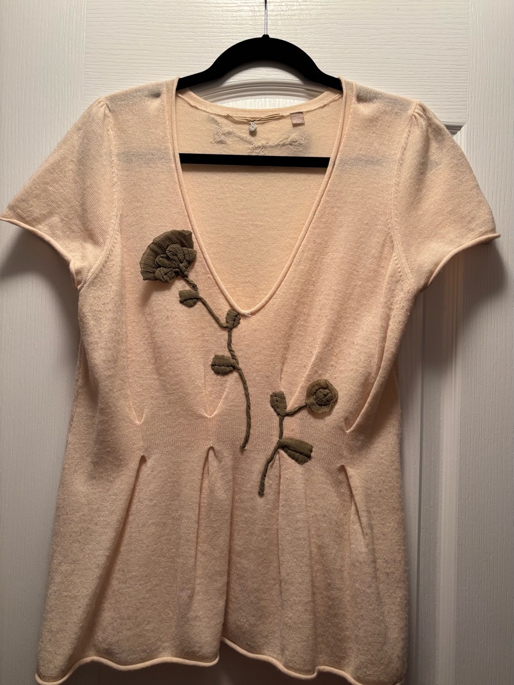 Vintage Anthropologie Knitted & Knotted Floral Rosette Sweater